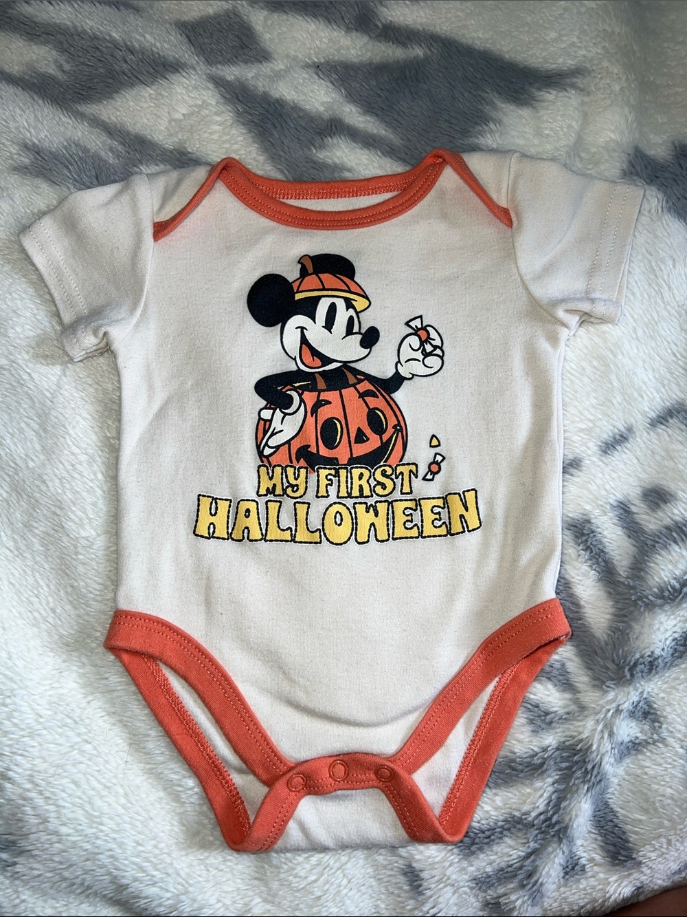 Disney White & Orange Mickey 'My First Halloween' One-Piece Bodysuit